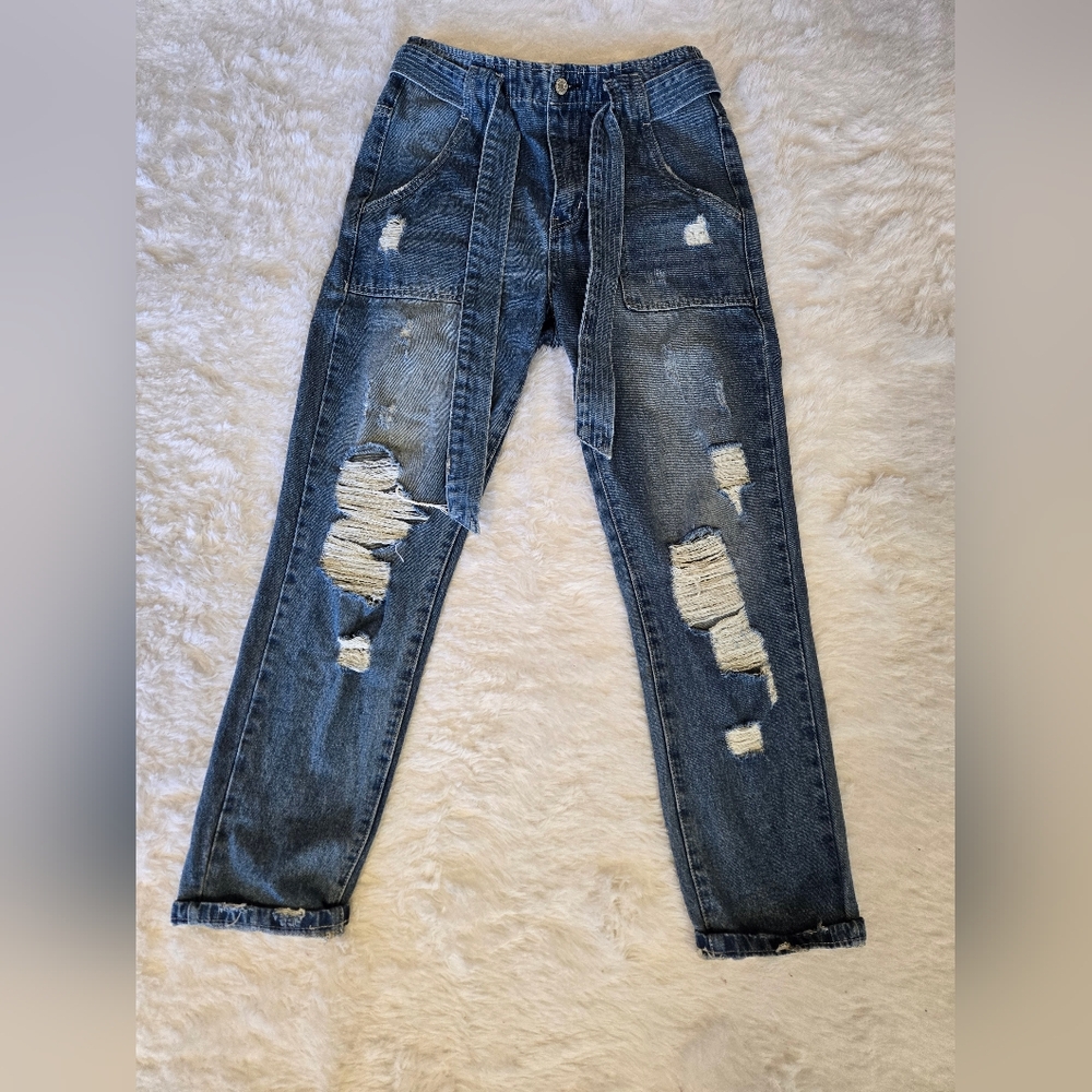 VERVET Distressed Tie Waisted Belted Jeans High Rise 26